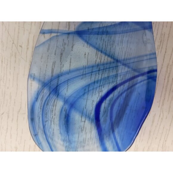 Vintage Cobalt Blue And Clear Abstract Art Glass Spoon Rest Mid Century Modern - Picture 2 of 4